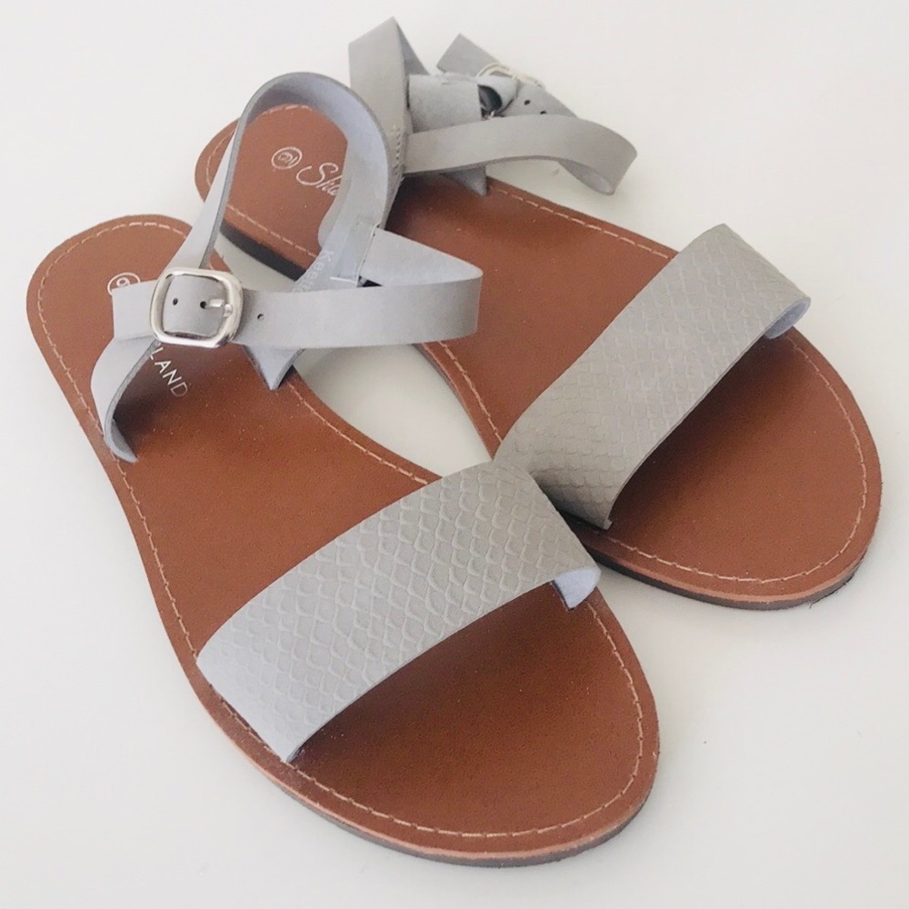 Gray Open Toes One Band Ankle Strap Flat Sandal